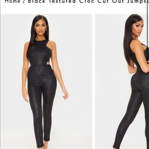 Prettylittlething textured black jumpsuit